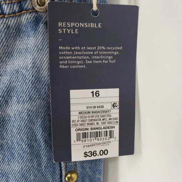 Universal Thread Studded Mid Rise 90s Baggy Jeans 16 Womens Light Wash Blue NEW - Picture 9 of 12